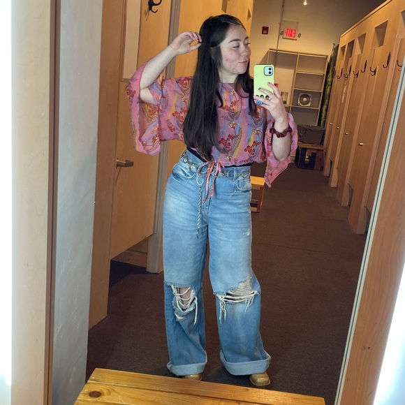 • Y2K floral sheer cinched butterfly crop top • - Picture 5 of 7